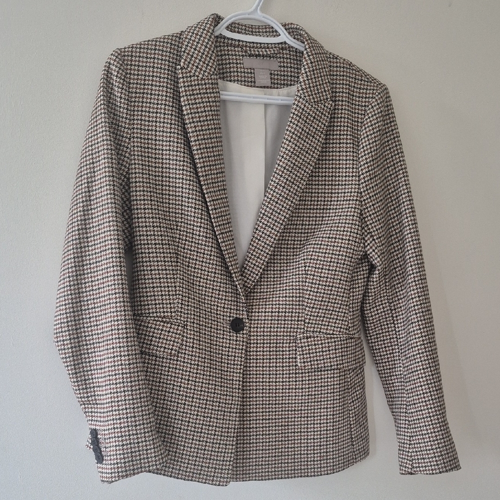 H&M Houndstooth Blazer in Black and Brown